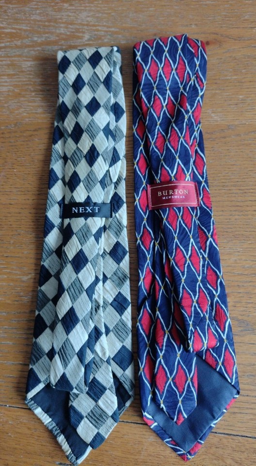Two Diamond Harlequin Pattern Mens Ties Next Burton Red Blue Black