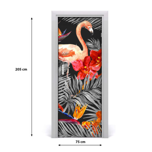 Vinilo para Puerta con Diseño Decoración del Hogar 75x205 cm Flamencos y flores - Imagen 1 de 2