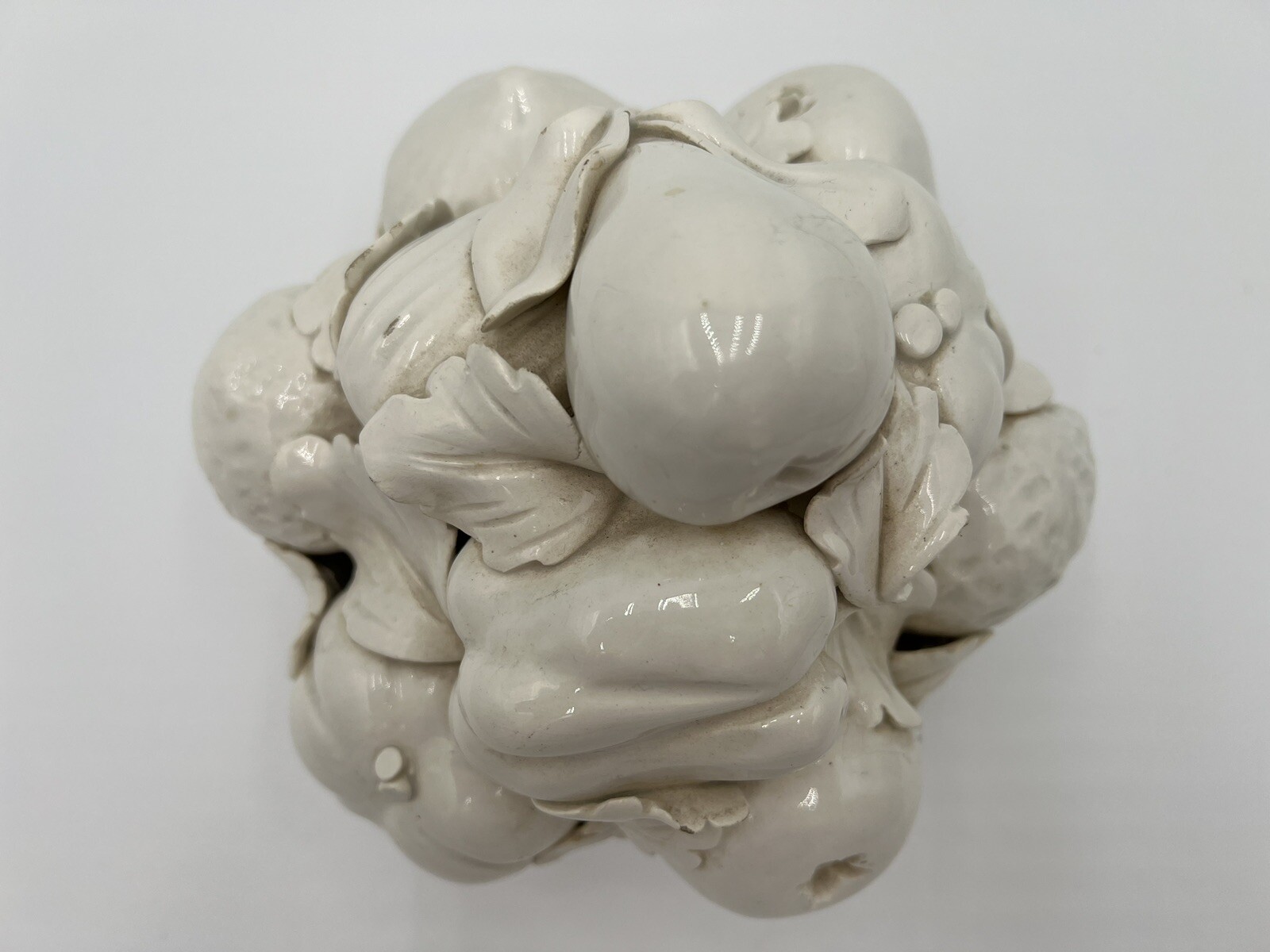 Blanc de Chine Creamware White Glaze Fruit Topiary Basket Weave Made in