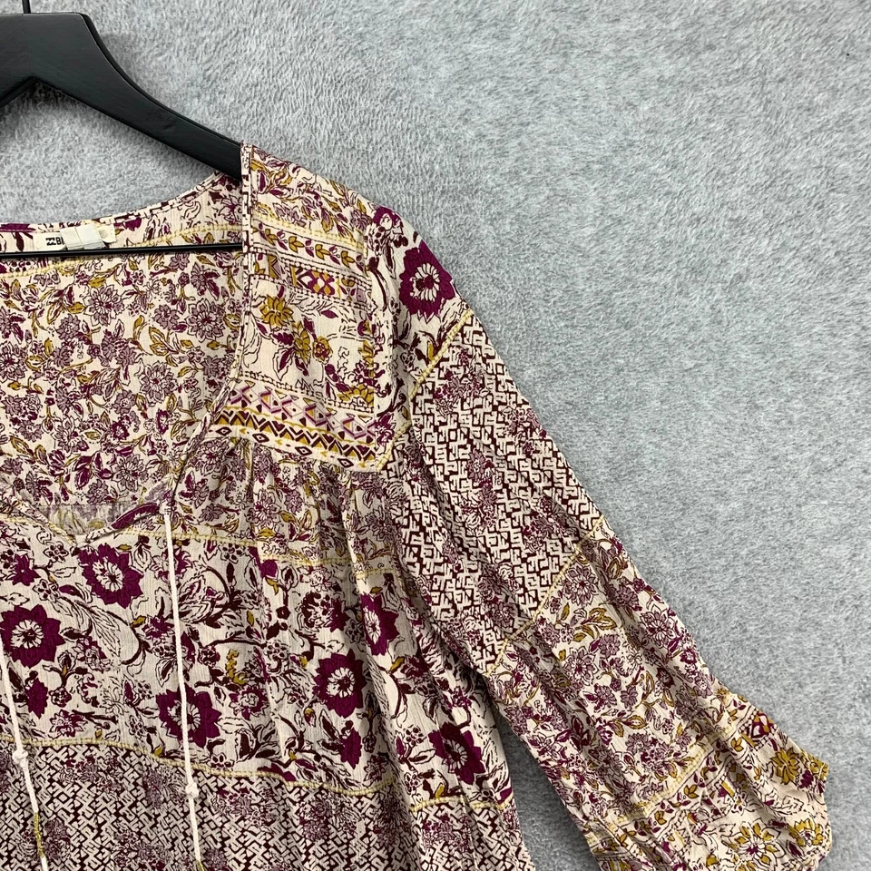 Billabong Blouse Womens Size Small Tunic Long Sleeve Burgundy Henley - Image 3 of 4