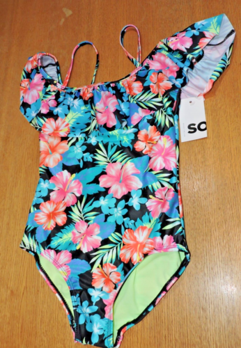 SO BRAND FLORAL SWIM 1-PIECE BATHING SUIT GIRLS SIZE 12 NWT OFF SHOULDER RUFFLE