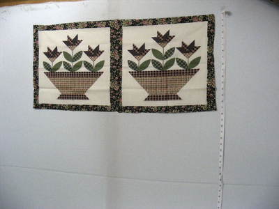 Two Pillow Panel Fabric, Flower Basket Black, 32'' x 16'',Cotton Blend Material