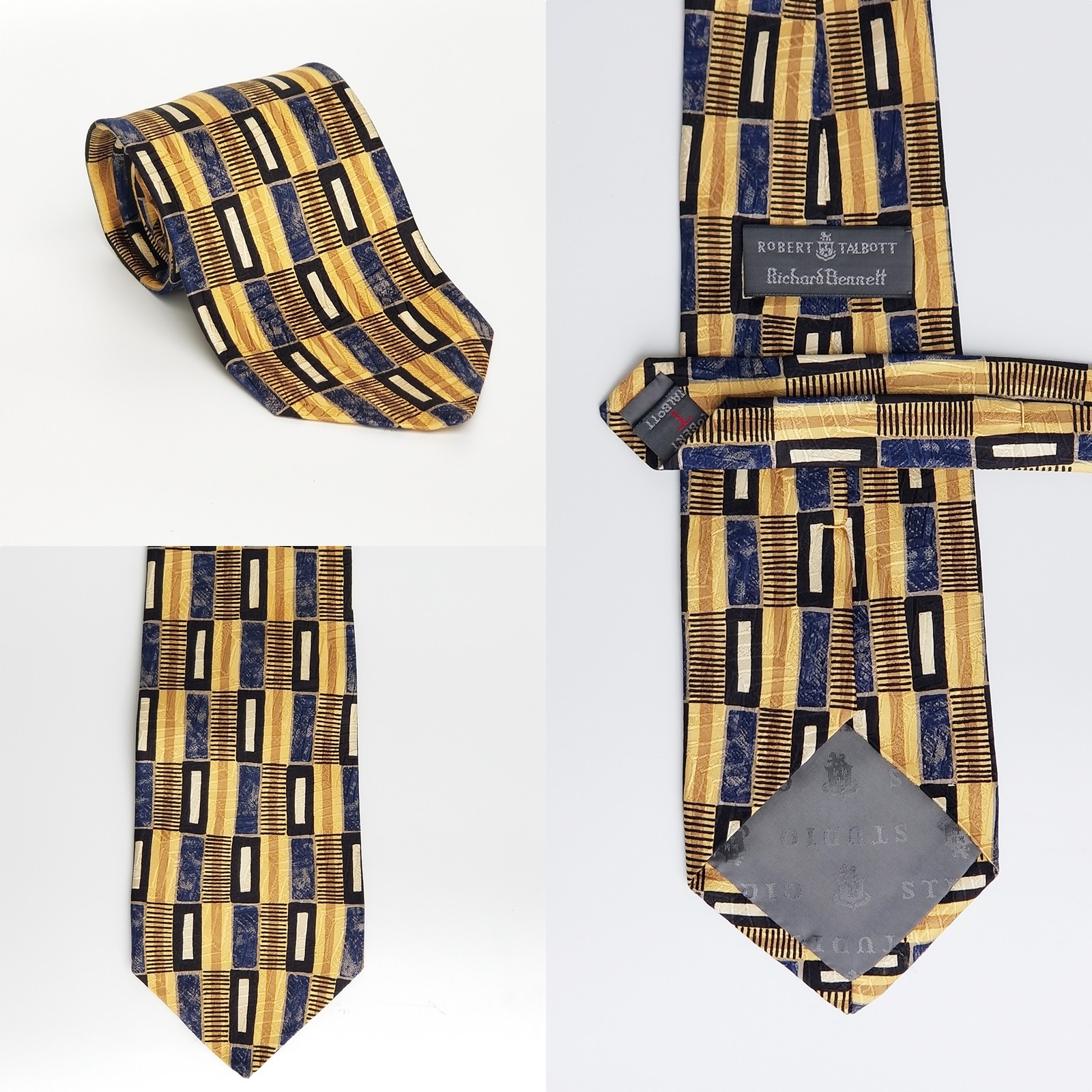 Robert Talbott Studio Blue Gold Black Geometric H… - image 1