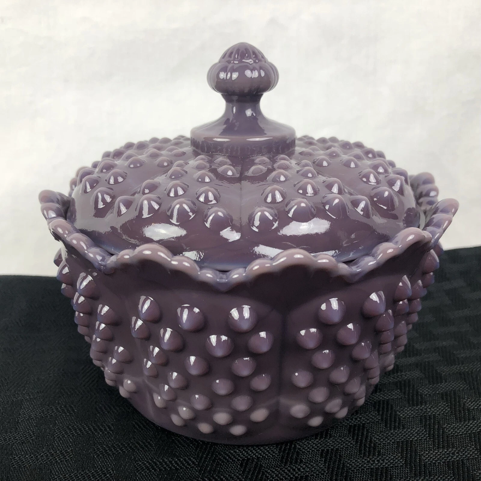 Mosser Glass Butter Dish Eggplant Purple Hobnail Plum Gigi Fenton Mould