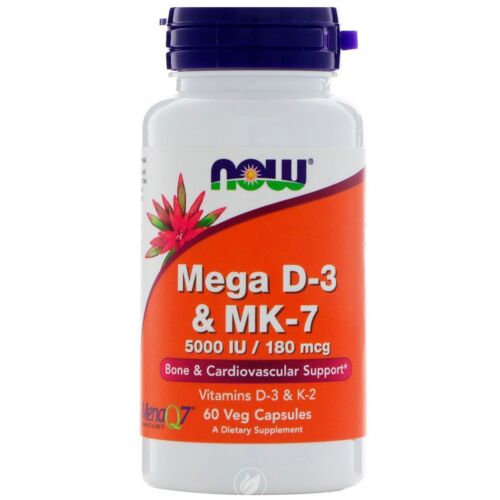 Now Foods MEGA D-3 & MK-7,  5000 IU, 180 mcg - 60 capsules VITAMIN D3 & K2 - Afbeelding 1 van 2