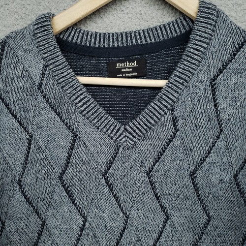 Method Herren M Baumwolle Pullover V-Ausschnitt grau Rautenmuster langarm - Bild 3 von 17