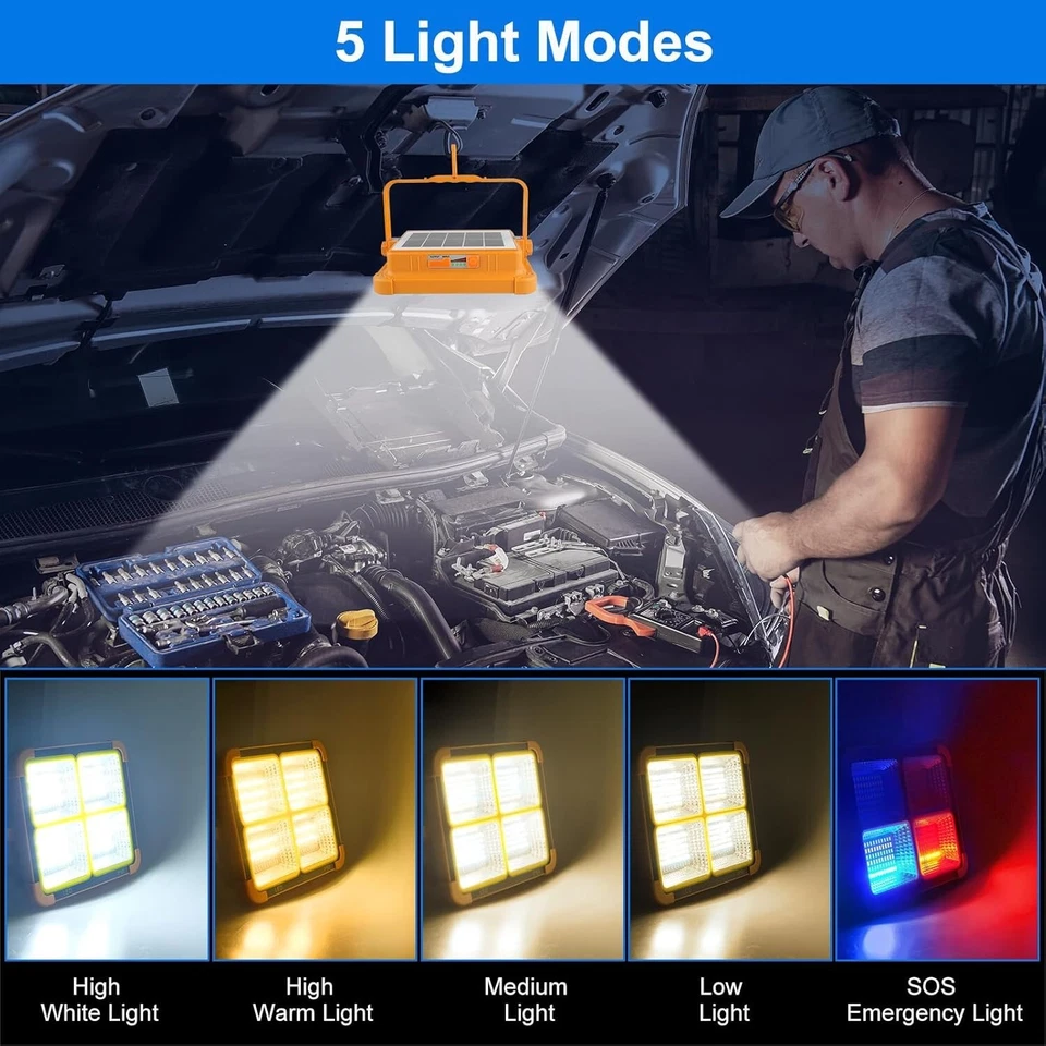 Solar & USB Rechargeable LED Cordless Work Site Flood Light, Portable Camp Light - Image 2 of 4