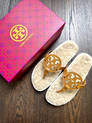New Tory Burch MILLER CLOUD Sandal Cork Shearling Caramel
