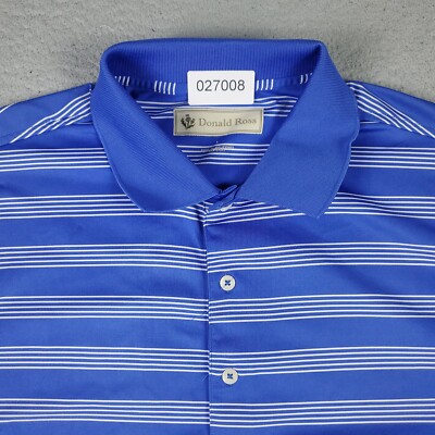 Donald Ross Polo Shirt Mens Large Blue Striped Ballen Isles Casual Short Sleeve*