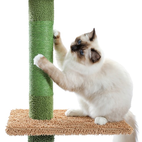 PETEPELA Cat Tree Tower Scratching Post Scratcher Cactus Floor to Ceiling Condo - Picture 7 of 36