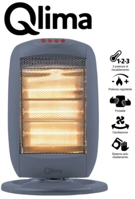 STUFA ALOGENA OSCILLANTE A INFRAROSSI QLIMA EIH1200 1.2KW 45m3