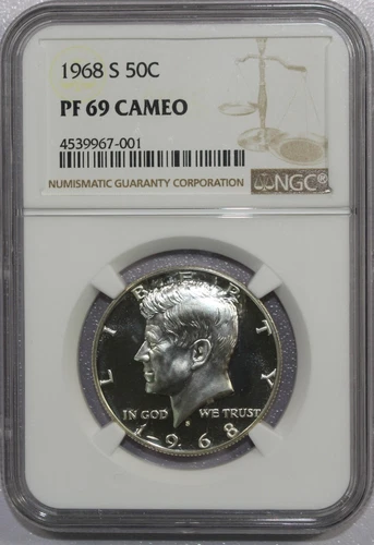 1968 S KENNEDY SILVER HALF DOLLAR PROOF PF69 CAMEO NGC - NICE!
