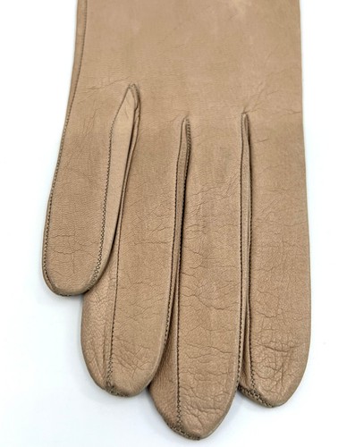 Gloves Tan Kid Leather 1950s Saks Fifth Avenue France Silk Lined Size 6.5 Vtg - Picture 7 of 20