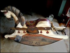 VERY RARE Swedish 1870's Hand Carved Antique Wood Rocking Horse