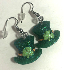 Lucky Leprechaun's Hat St. Patrick s Day Shamrock Dangle Drop Earrings Glitter