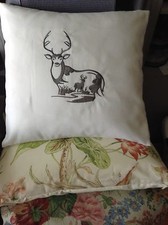 Whitetail Deer Sihouette Scene Embroidery Cushion Cover Pillow 100 cotton 16"