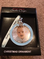 NEW STUDIO DESIGN baby's first christmas 2022 blue photo ball xmas ornament nib