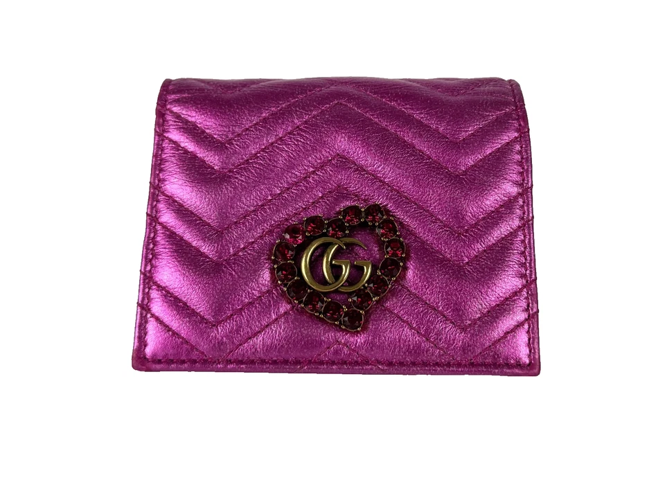 Auténtico Bolso Cartera Gucci Rosa Metálico Cuero Matelasse Cristal GG Marmont Caja Foto 2 de 4