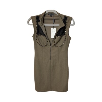 NWT Peppe Peluso Studded Khaki/Black Punk Rock Mini Dress Sz Small