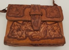 Vintage Hand Tooled Leather Purse Handbag Shoulder Strap