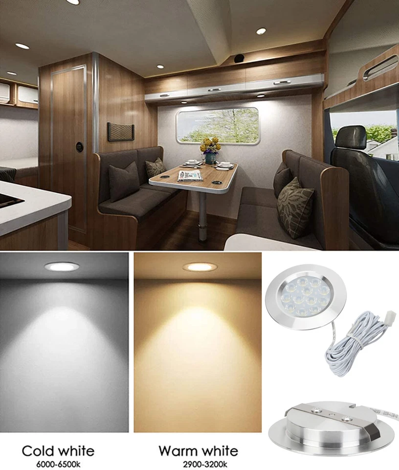 12V Recessed LED Spot Ceiling Lights Camper Van Caravan Motorhome Roof Downlight - Image 3 of 4