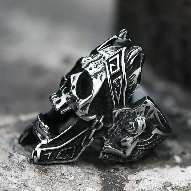 Solid 925 Sterling Silver Skull Crown Liberty 1937 Coin Style Gothic Biker  Retro Novelty Ring For men (Skull, 8)|Amazon.com