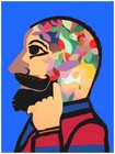 Wall Decor Poster.Fine Graphic Art Design.Colorful Guy's Head.Room Home art.405