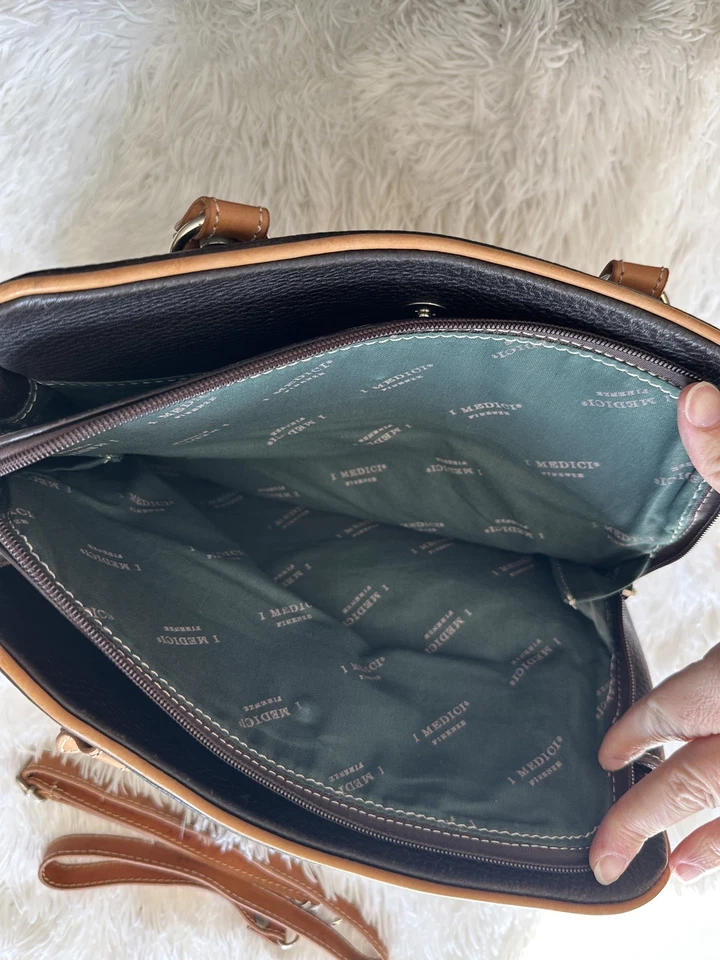 I Medici Firenze Italian Leather Satchel Bag Black Brown Trim Detachable Strap - Image 2 of 4