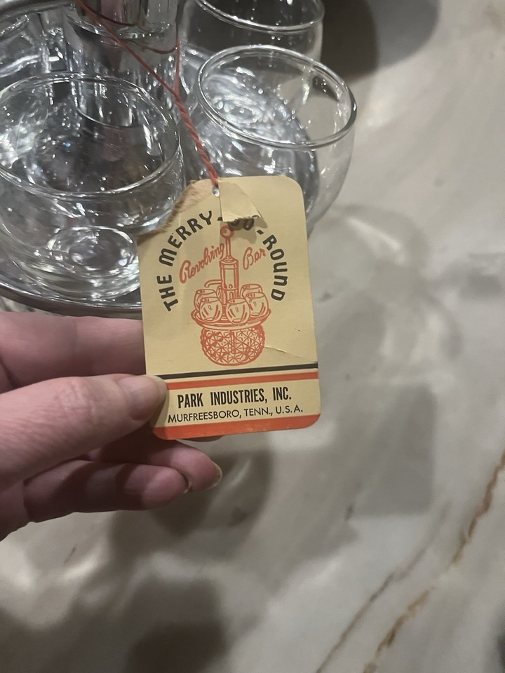 Vintage MCM RARE! Merry Go Round Revolving Bar Barware new tag NWT Park