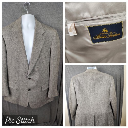 Brooks Brothers Blazer Herren 43R Grau Fischgrät 2 Knöpfe 100% Wolle Vintage - Bild 1 von 9