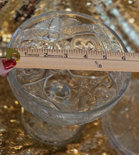 Vintage 6" Indiana Glass Lidded Candy Dish Bowl Rayed Flower and Star Leaded USA - Picture 21 of 22