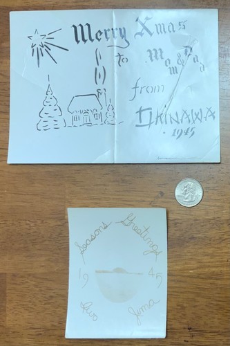 WWII 1945 Iwo Jima & Okinawa Christmas Cards (2)