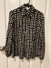 CABI Washable 100% Washable Silk Blouse M Black & White Polka Dot EUC Classic!