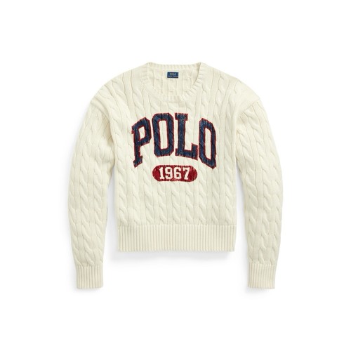 Polo Ralph Lauren Logo Cable-Knit Cotton Crewneck Sweater Size S - Picture 3 of 7