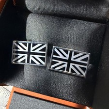 Simon Carter London Union Jack Cufflinks Onyx Mother of Pearl Silver Tone Boxed
