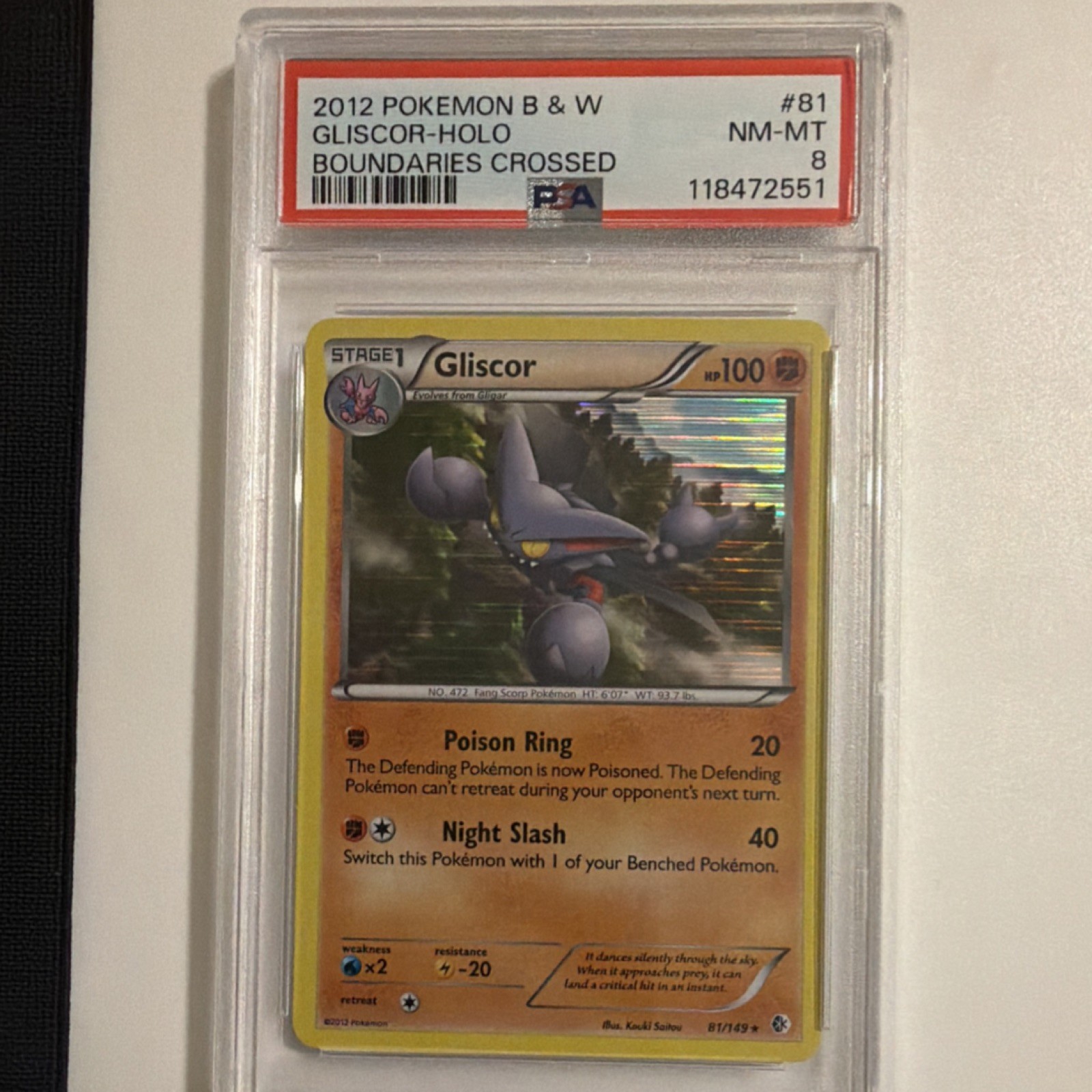 Pokémon Gliscor Holo Rare Boundaries Crossed PSA 8 81/149 2012