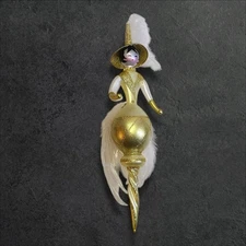 Vintage De Carlini Showgirl Christmas Ornament 10" Feathers Blown Glass *No Cap