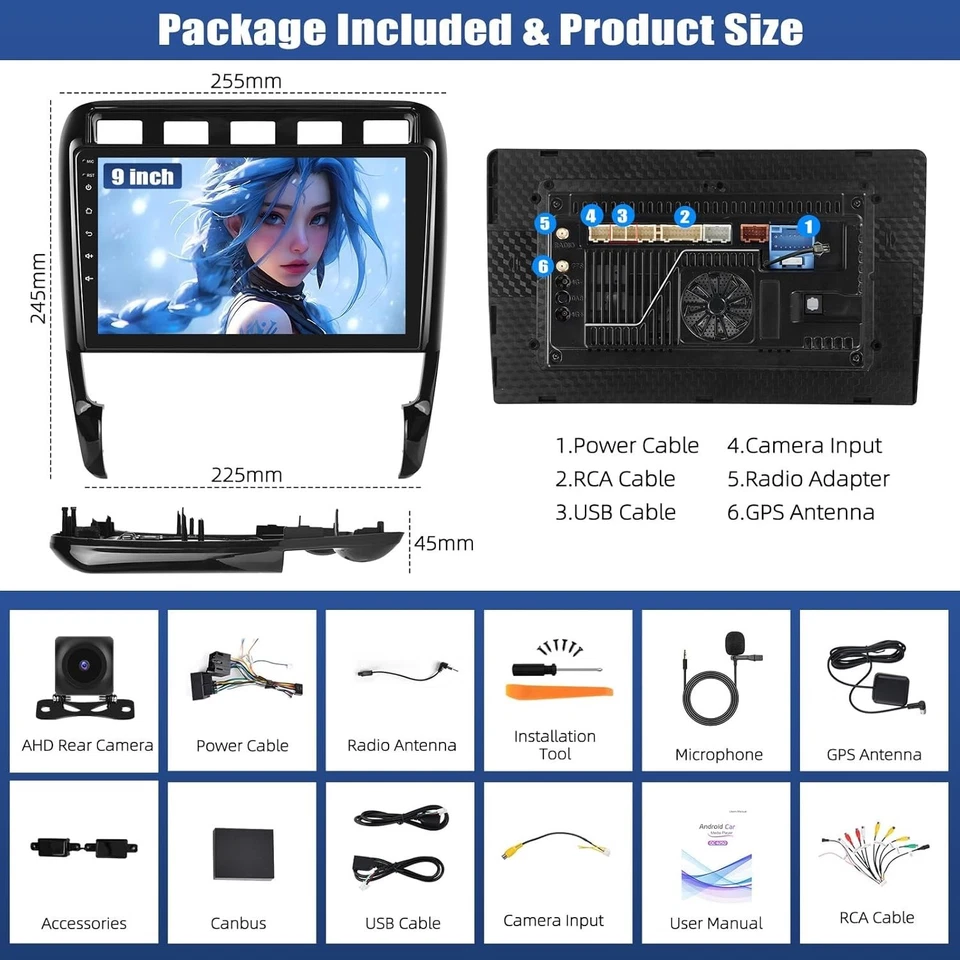 CAMECHO Qualcomm 8-Cœur 4+64G Android 15 DSP Autoradio pour Porsche Cayenne 2002 - Photo 2/4