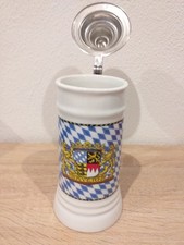 0,5l Porzellan Bierseidel weiss mit Zinndeckel Bayerisches Wappen