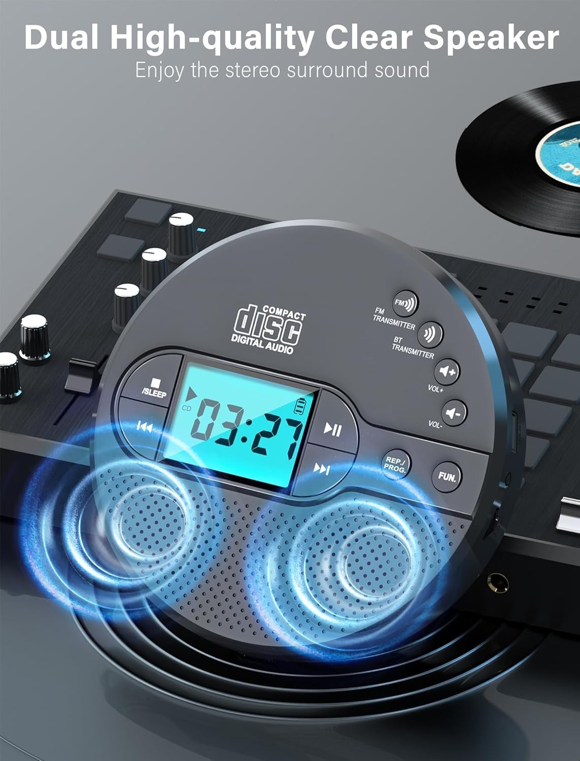 2000mAh Portable CD Player with Bluetooth Rechargeable Discman CD Player with FM