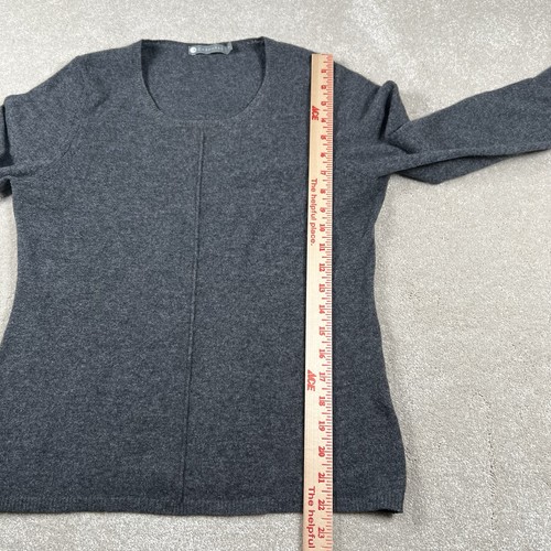 in cashmere sweater gray crew neck long sleeves soft front seam women's medium - Picture 7 of 11