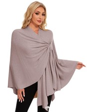 Womens Elegant Cross Front Shawl Wraps Knitted Ponchos Cape Light Weight Ponc...