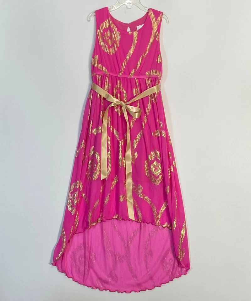 Vestido CWD Niños Lindo Bien Vestido Niños Alto Bajo Rosa y Dorado en Niñas Talla 10/12 Foto 2 de 4