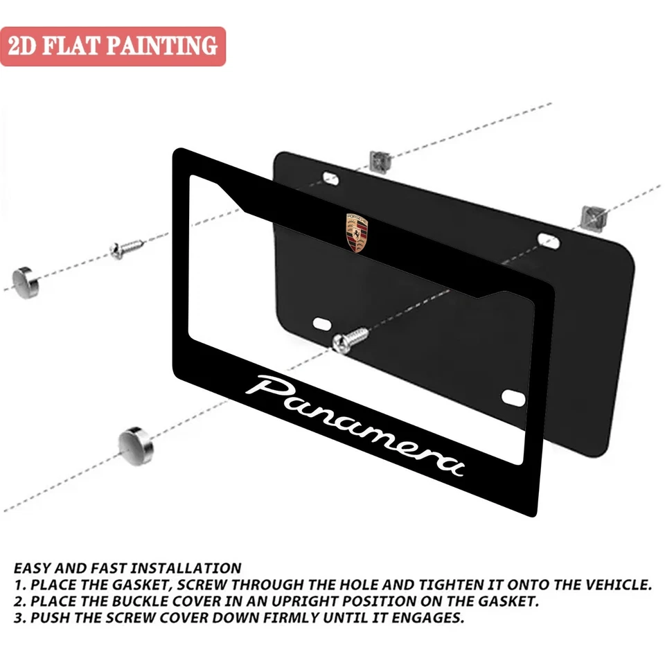 Porsche 2 Pack Black Aluminum License Plate Frame with Screw Caps - Image 3 of 4