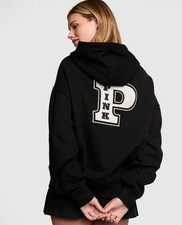 Victoria  s Secret PINK Full Zip Hoodie Size S Sweatshirt Black Collegiate Fleece