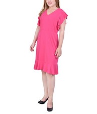NY Collection Womens Solid Midi Dress, Pink, Plus Size, 1X
