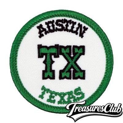 Austin Texas Embroidered Patch Ivory/Green Iron-On Sew-On Backpack Hat Bag 3x3''