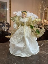 Christmas Angel Tree Topper White Gold And Ivory Lace Gown 13&rdquo;