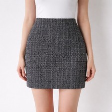 Ann Taylor Tweed Wool Blend Pencil Skirt Size 8 Black White Blue Knee Length