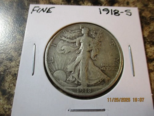 1918-S WALKING LIBERTY SILVER HALF DOLLAR FINE     71